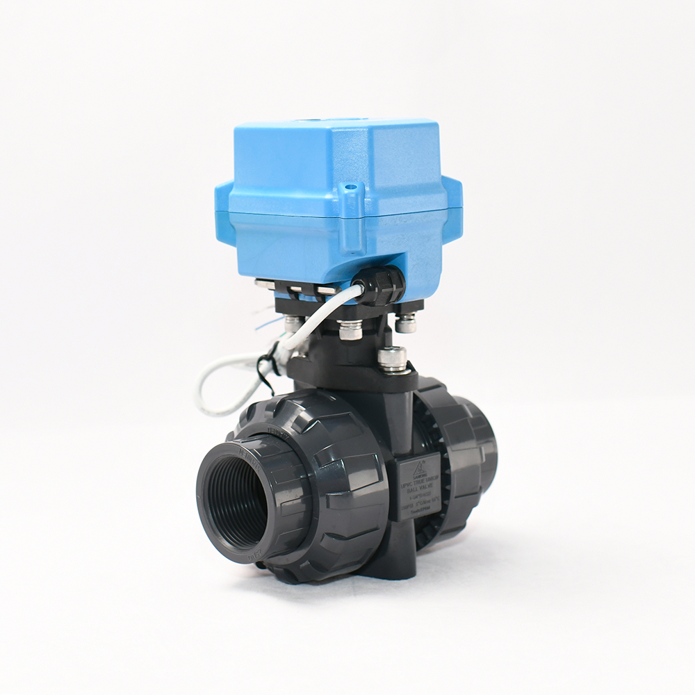 2 way DN32 ANSI standard CR501 24vDC UPVC motorized valve for pvc pipe